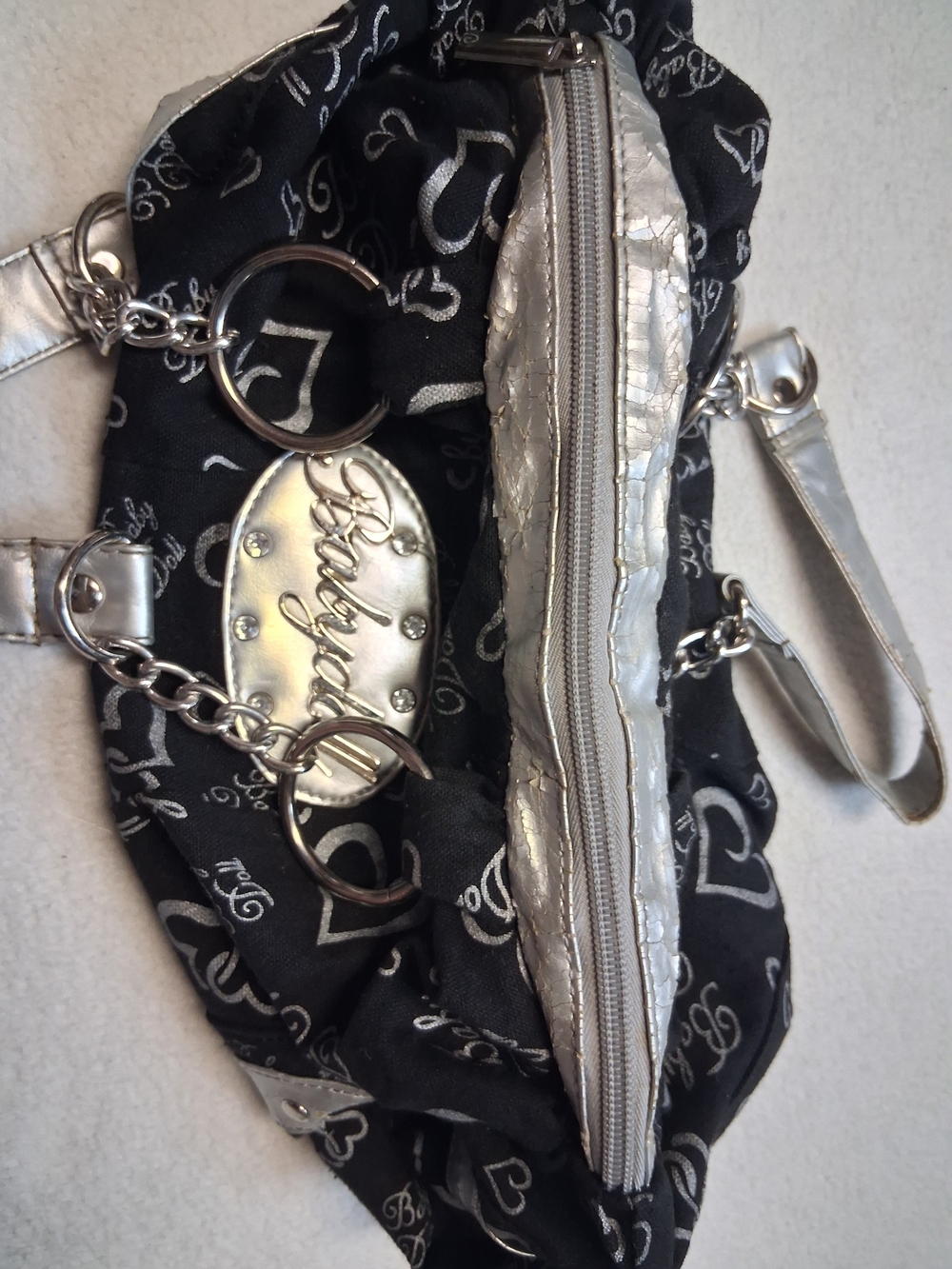 Miss Babydoll Black Shoulder Bag with Silver Accents - Picture 7 of 9